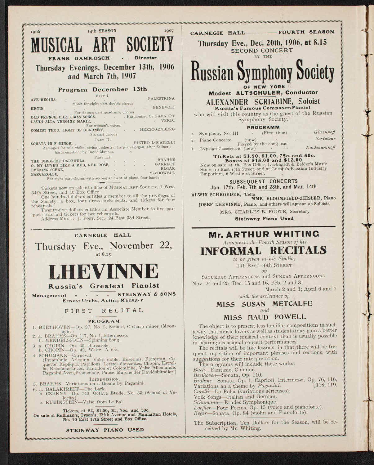 New York Philharmonic, November 17, 1906, program page 10