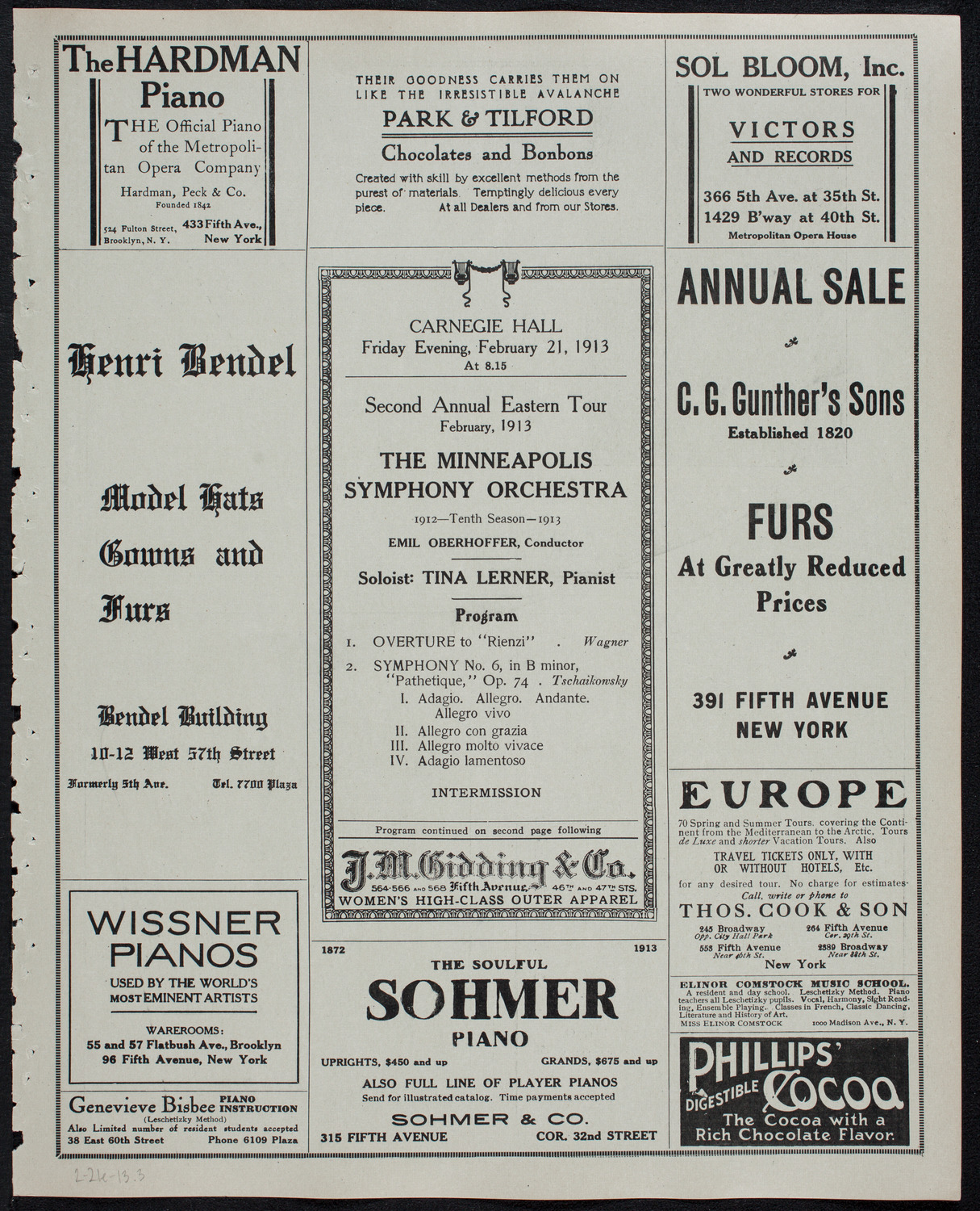 Minneapolis Symphony Orchestra, February 21, 1913, program page 5