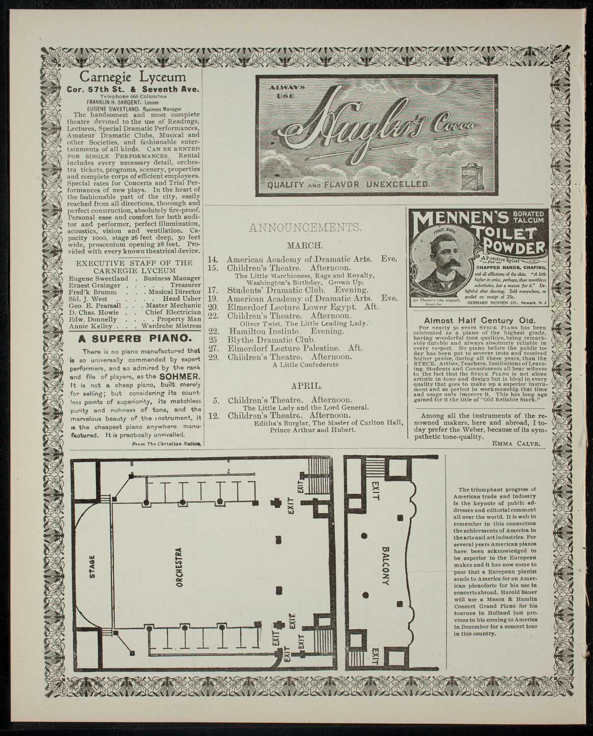 Academy Stock Company of the American Academy of Dramatic Arts and Empire Theatre Dramatic School, March 14, 1902, program page 4