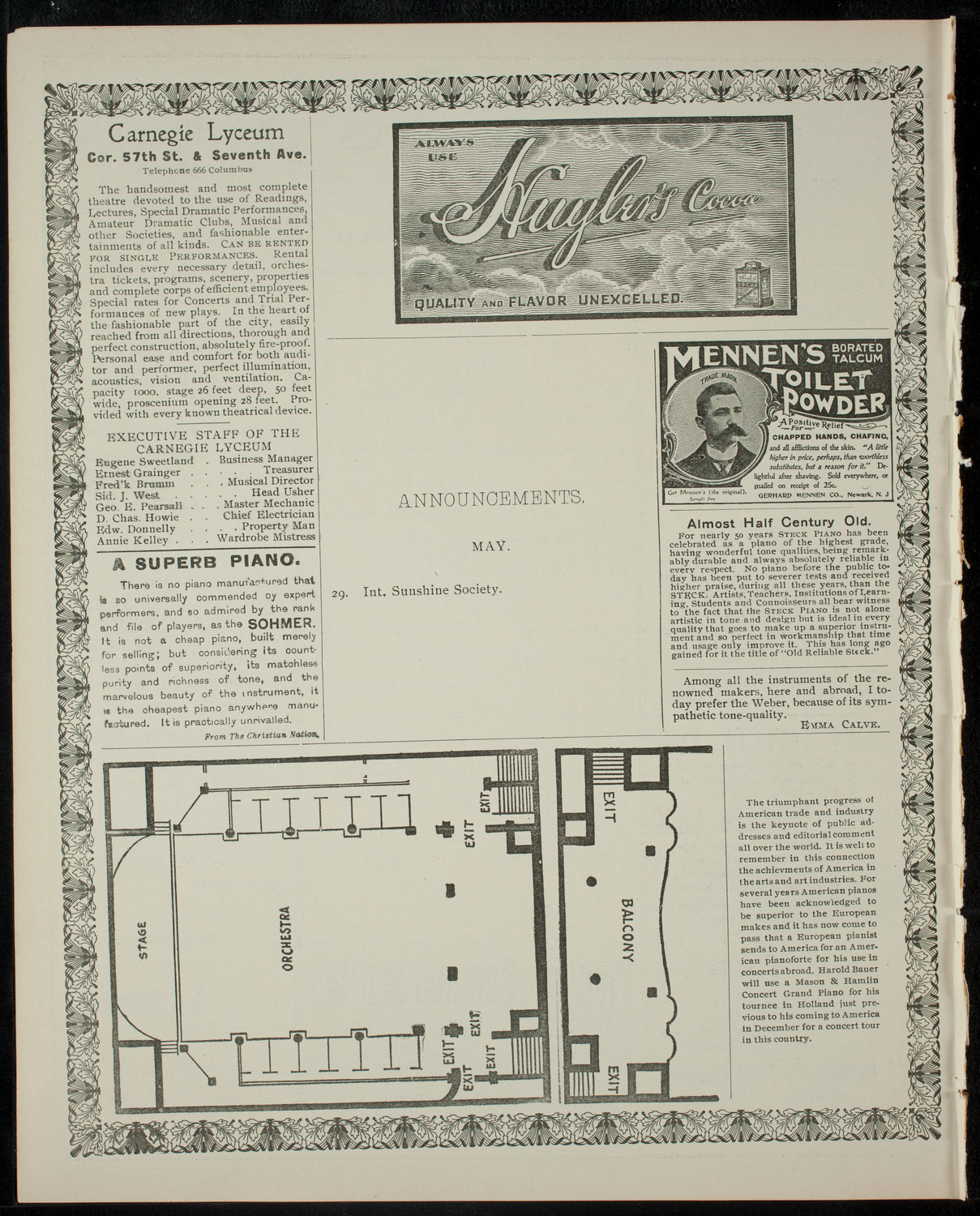 Presentation of "I Pagliacci" and "Cavalleria Rusticana", May 20, 1902, program page 4