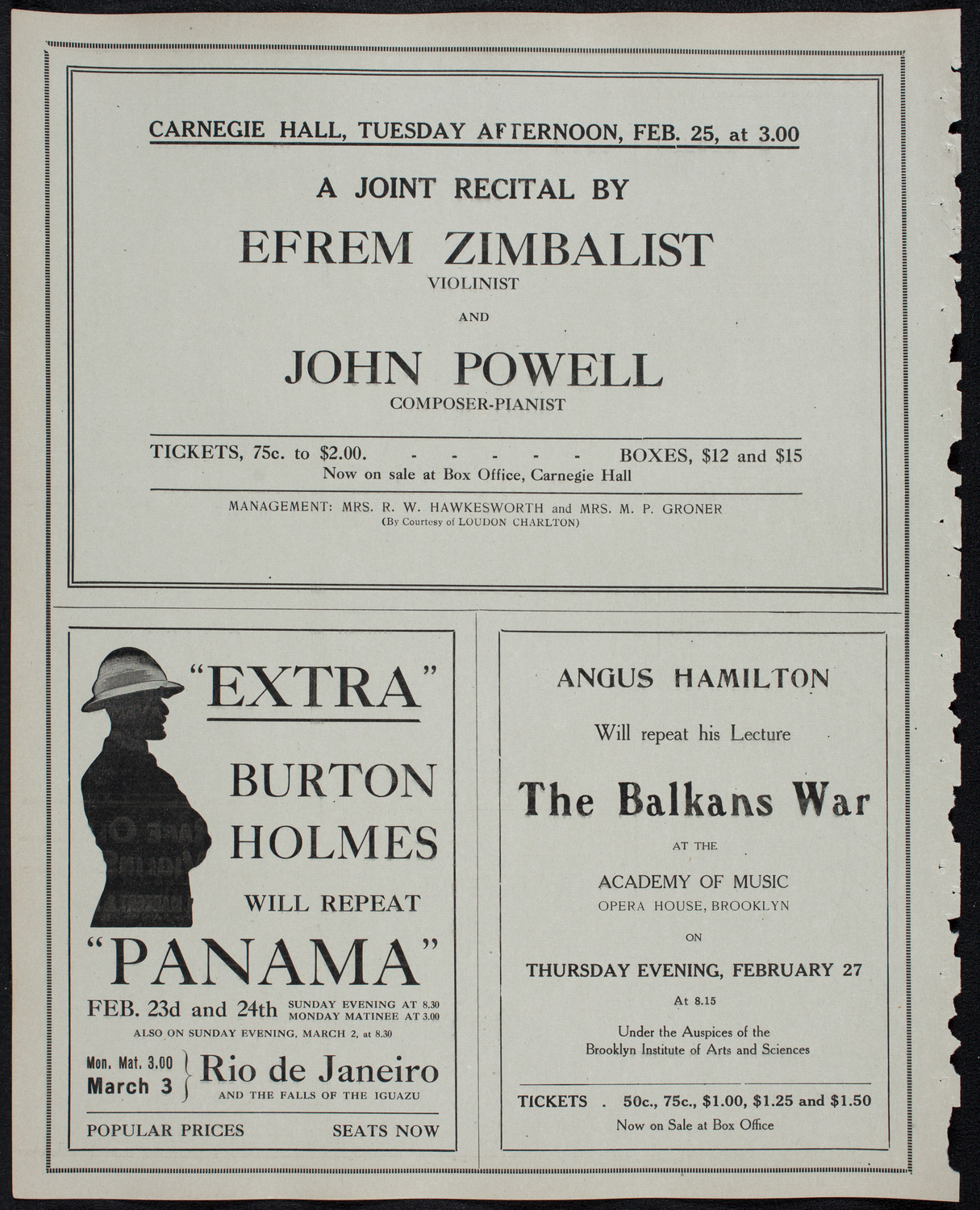 Lecture by Angus Hamilton, February 19, 1913, program page 10