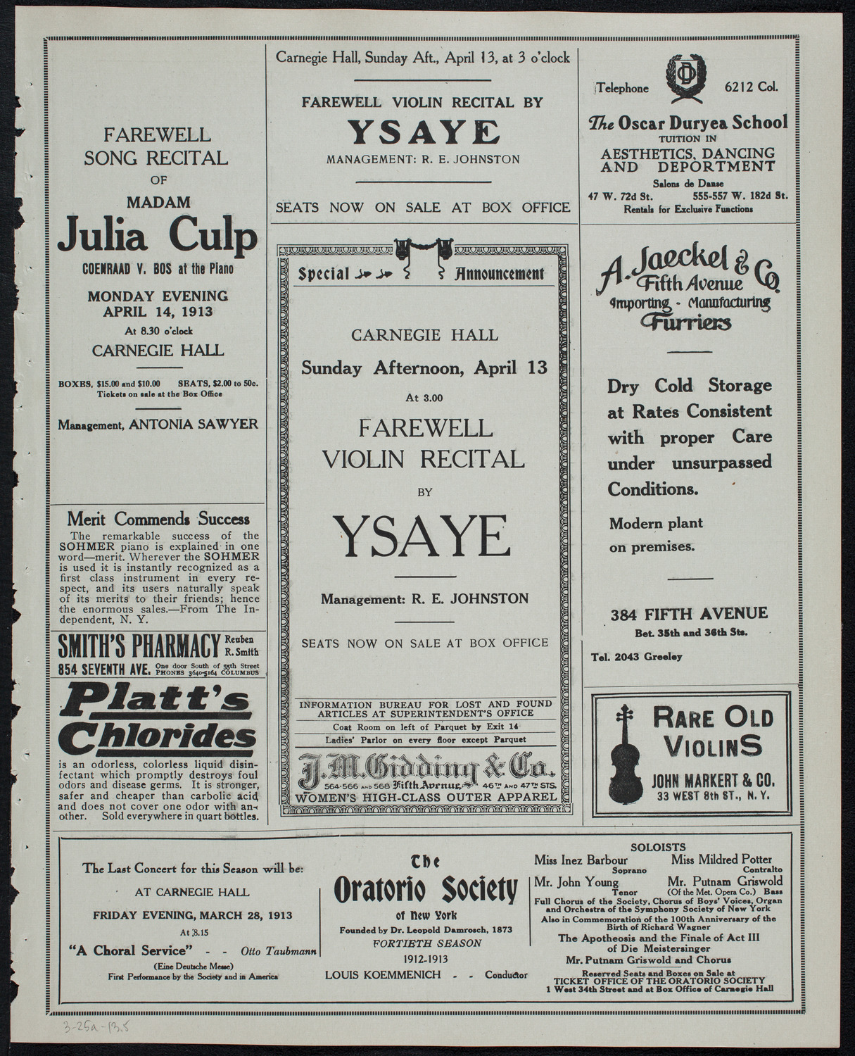 Marcella Sembrich, Soprano, March 25, 1913, program page 9