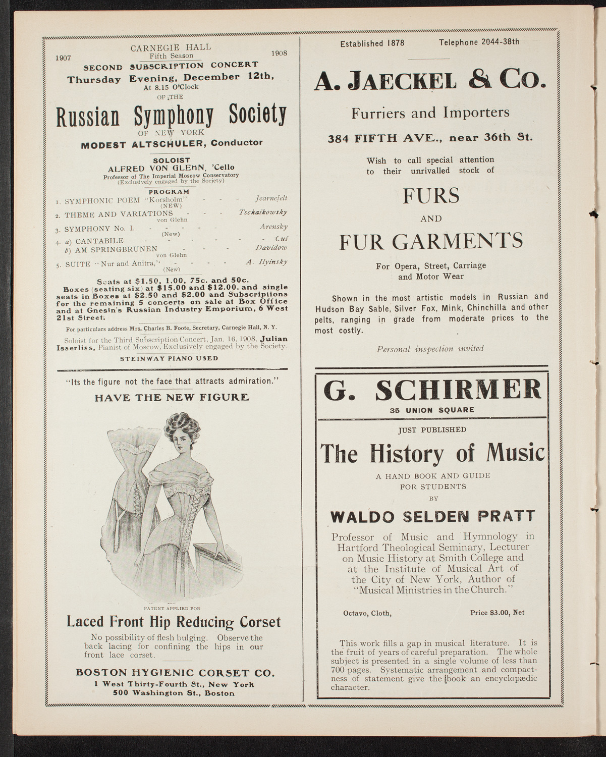 Volpe Symphony Society of New York, November 21, 1907, program page 8