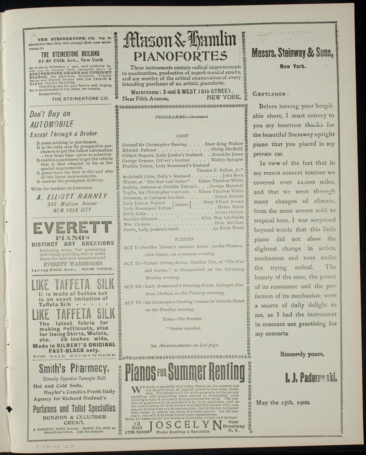 American Academy of the Dramatic Arts Private Dress Rehearsal, April 24, 1902, program page 3