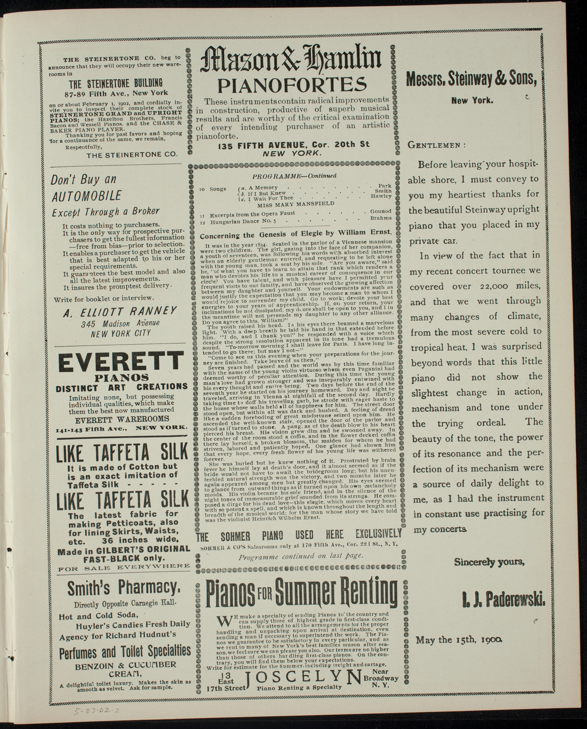 First Annual Concert by Theodore John's Amateur Symphony Orchestra, May 23, 1902, program page 3
