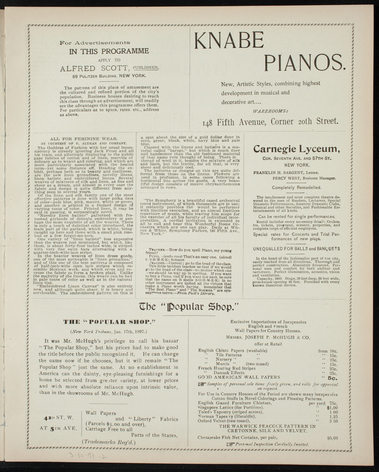 Mendelssohn Glee Club, March 30, 1897, program page 3