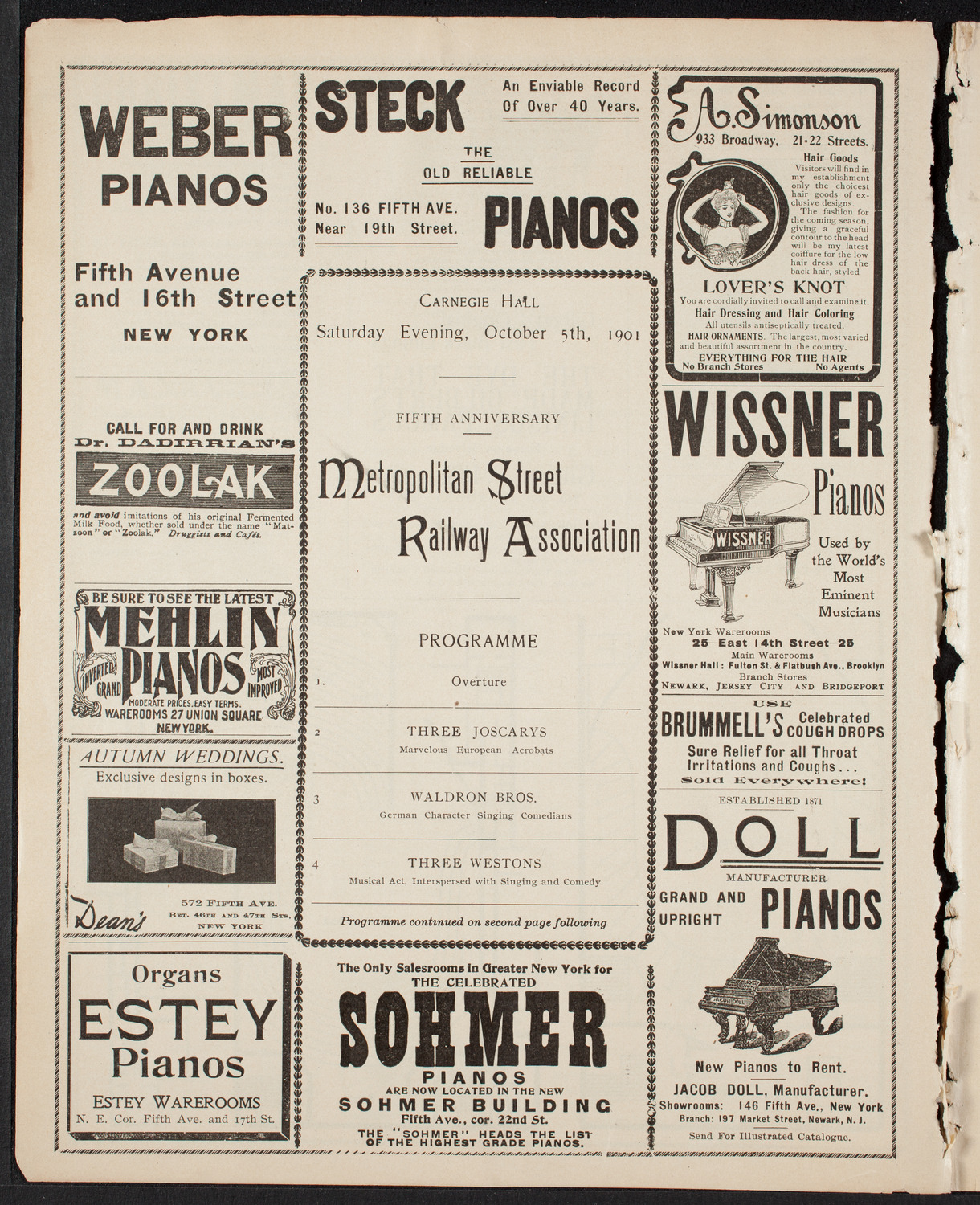 Metropolitan Street Railway Association Vaudeville Program, October 5, 1901, program page 4