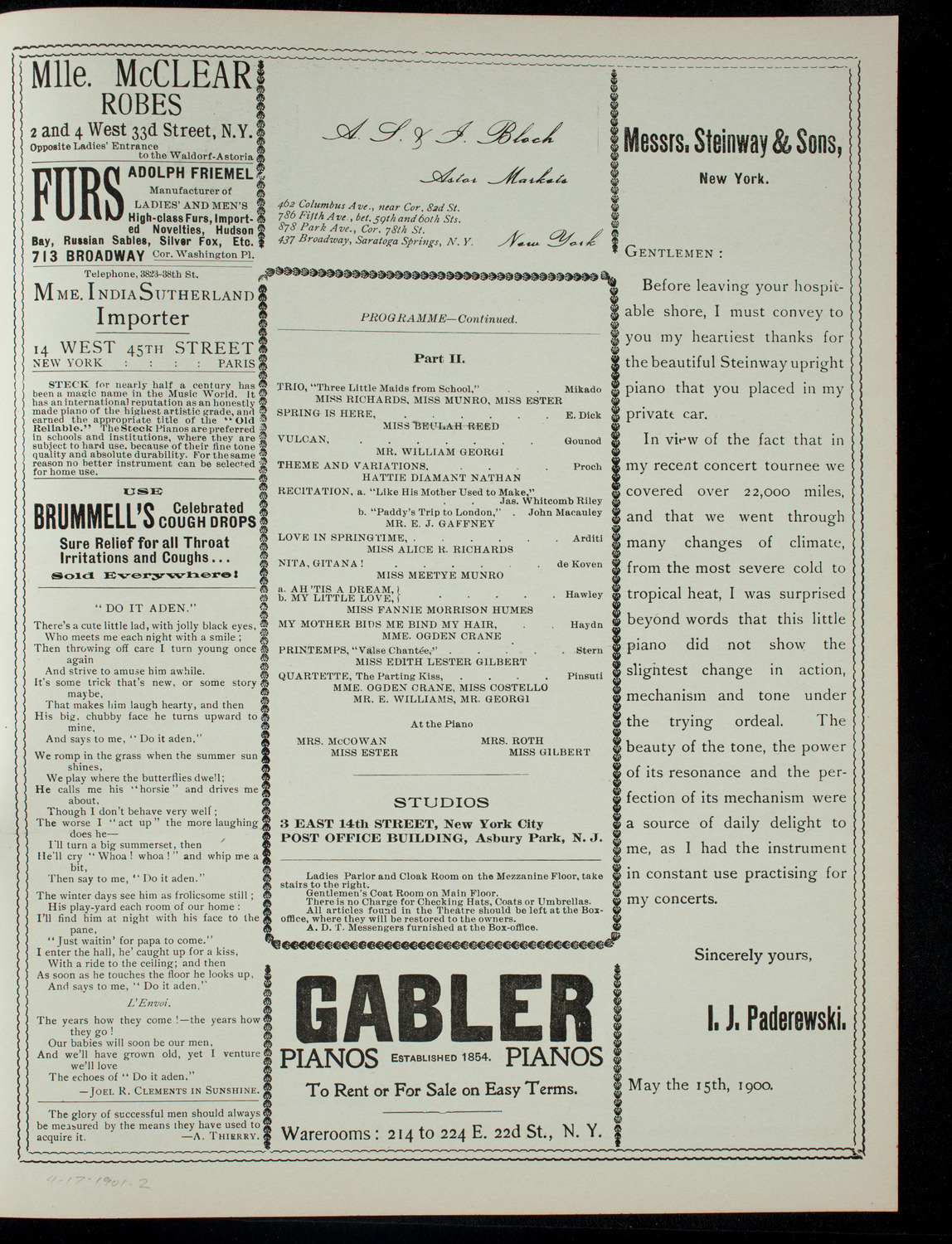 Concert by the Pupils of Mme. Odgen Crane, April 17, 1901, program page 3