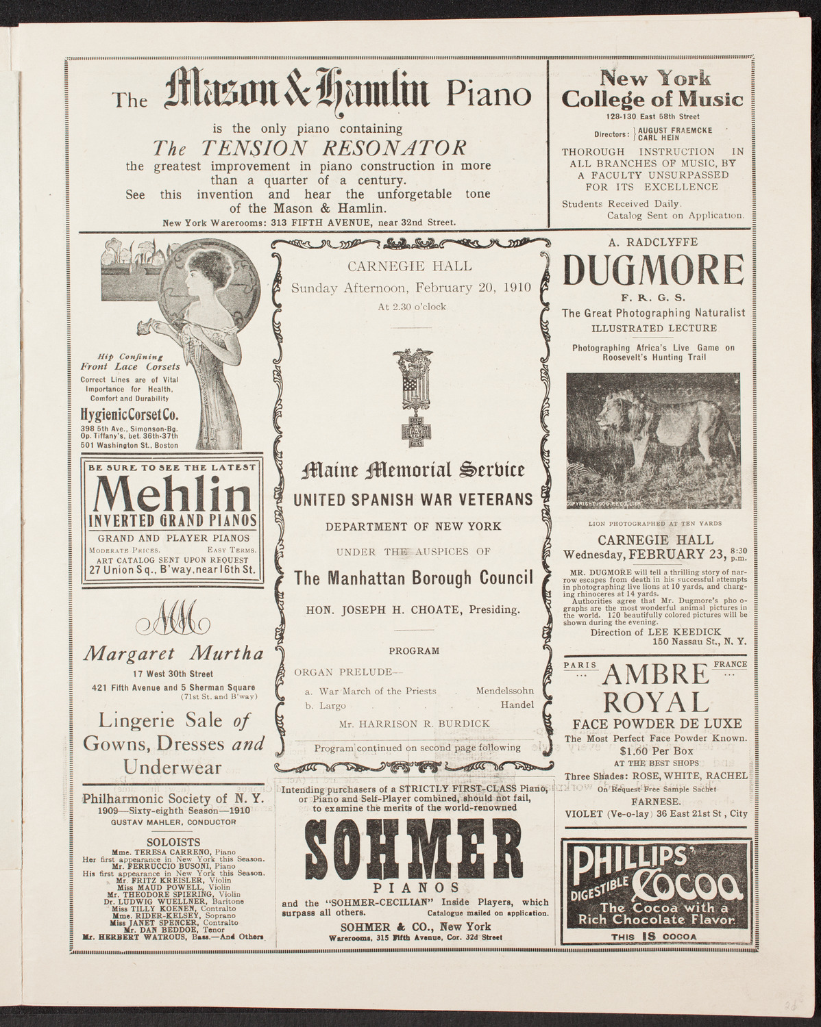 Maine Memorial Service, February 20, 1910, program page 9