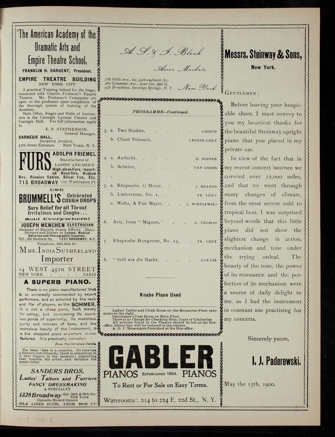 Concert given by Miss Ida Rothstein, November 15, 1900, program page 3