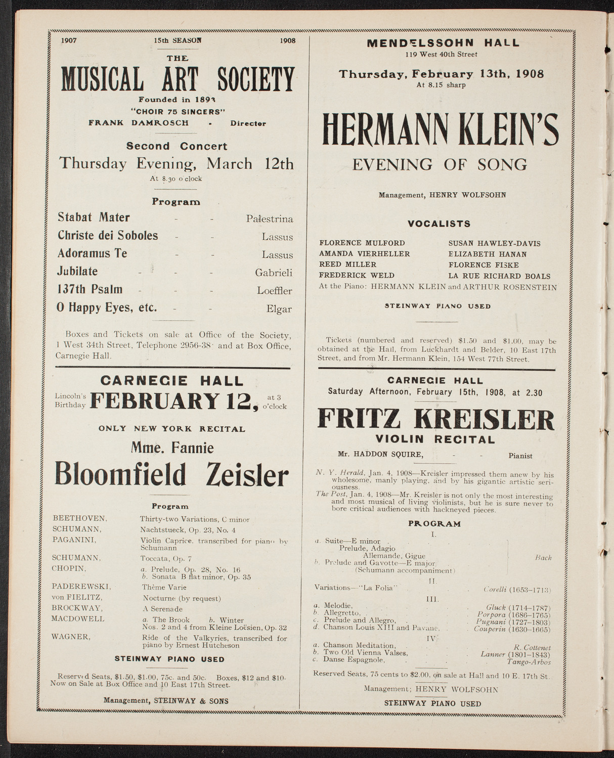 New York Symphony Orchestra, February 1, 1908, program page 10