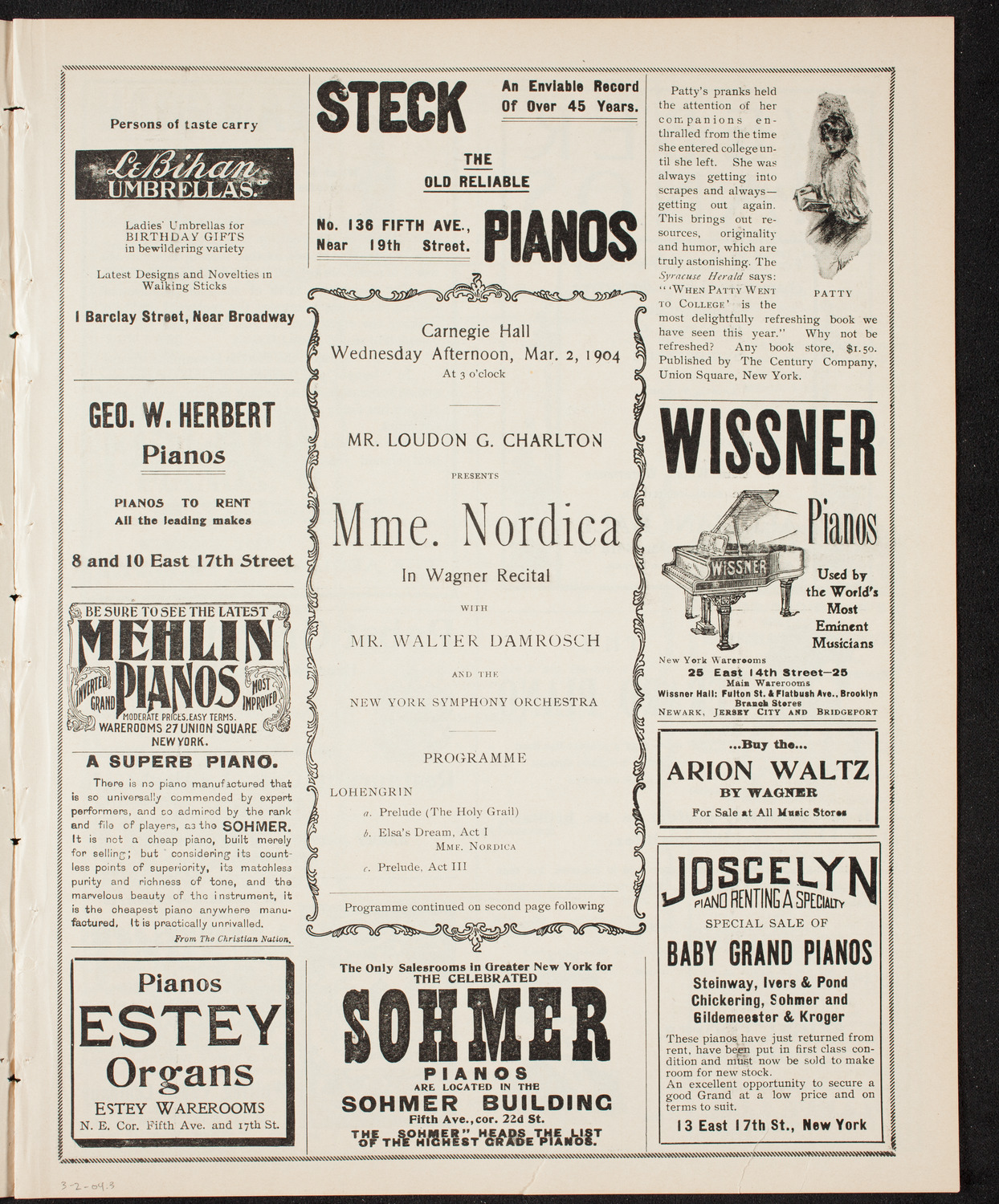 Lillian Nordica, Soprano, with the New York Symphony Orchestra, March 2, 1904, program page 5