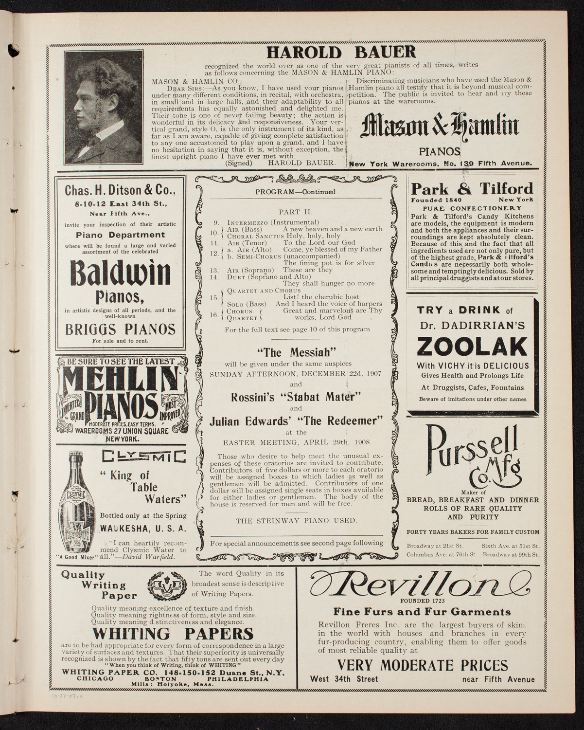 New York Festival Chorus and Orchestra, October 27, 1907, program page 7