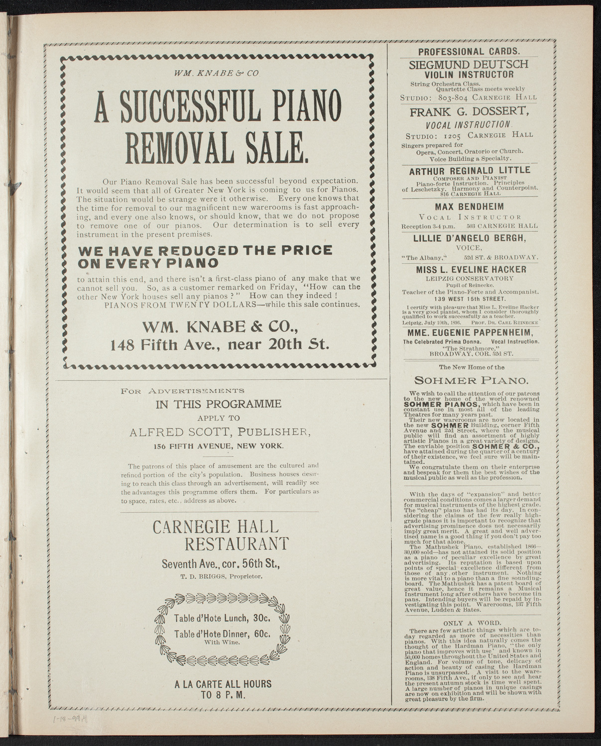 Emil Sauer, Piano, January 18, 1899, program page 7