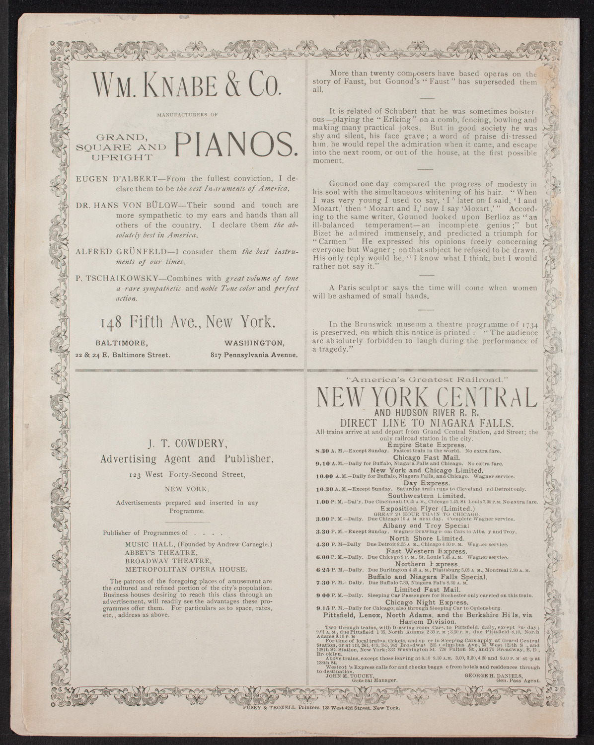 Damrosch Sunday Concert, November 19, 1893, program page 8