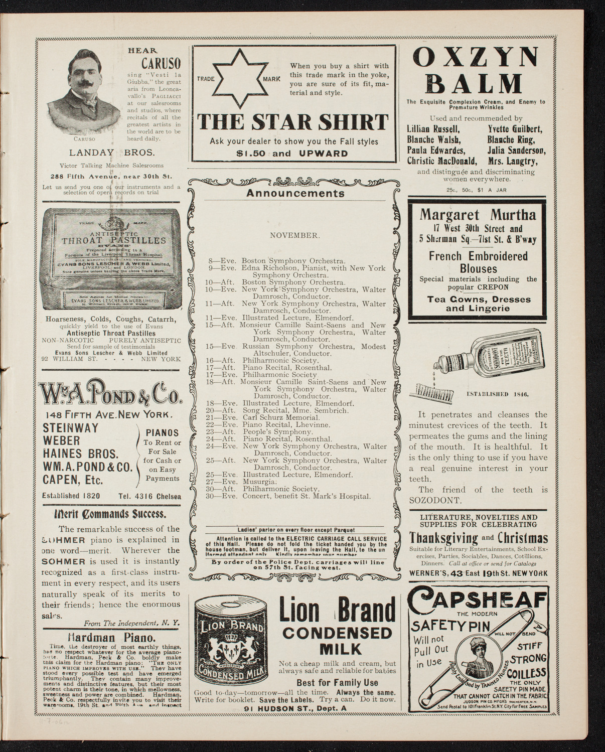 Moriz Rosenthal, Piano, with New York Symphony Orchestra, November 7, 1906, program page 3