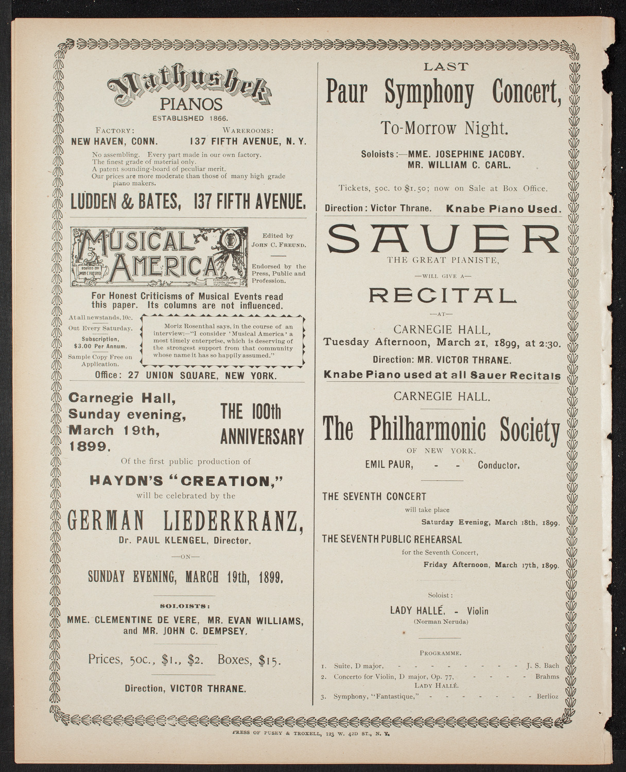 Paur Symphony Orchestra, March 10, 1899, program page 8