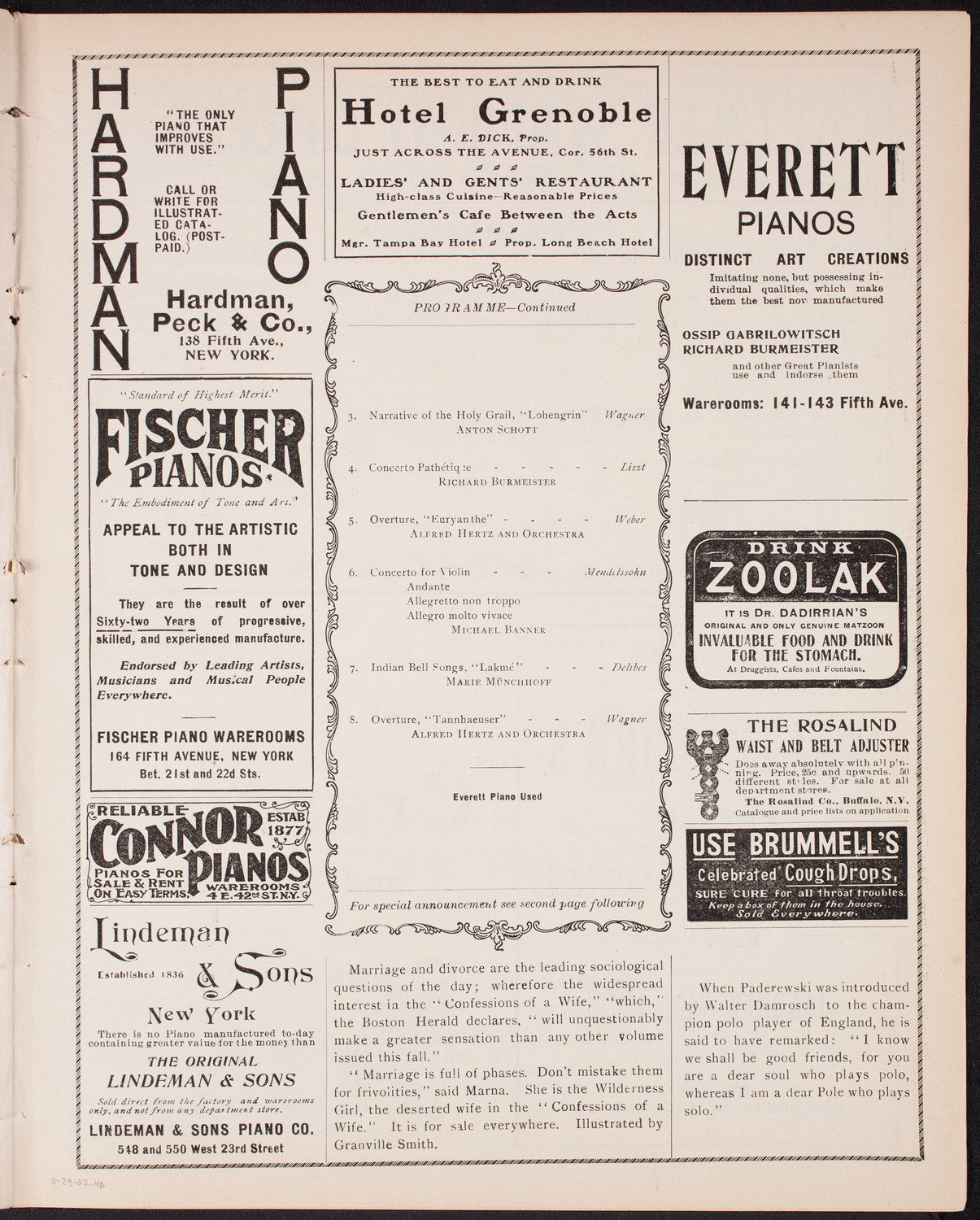 Benefit: St. Mark's Hospital, November 29, 1902, program page 7