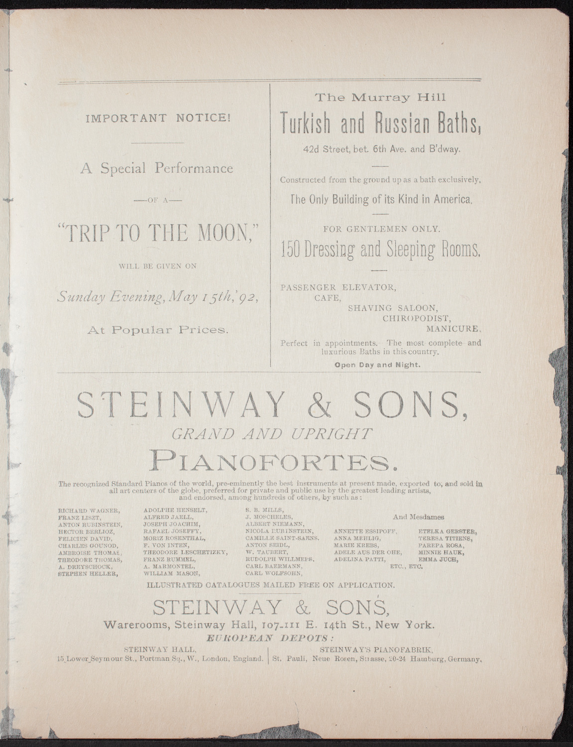Urania Scientific Theatre, May 14, 1892, program page 4