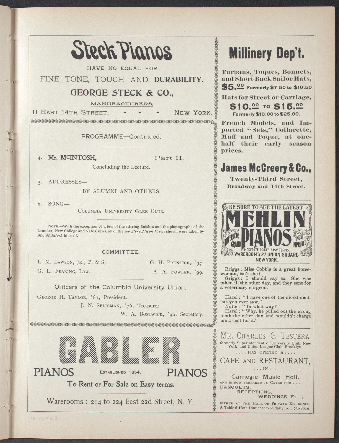 Benefit for the Columbia University Varsity Crew, December 14, 1896, program page 5
