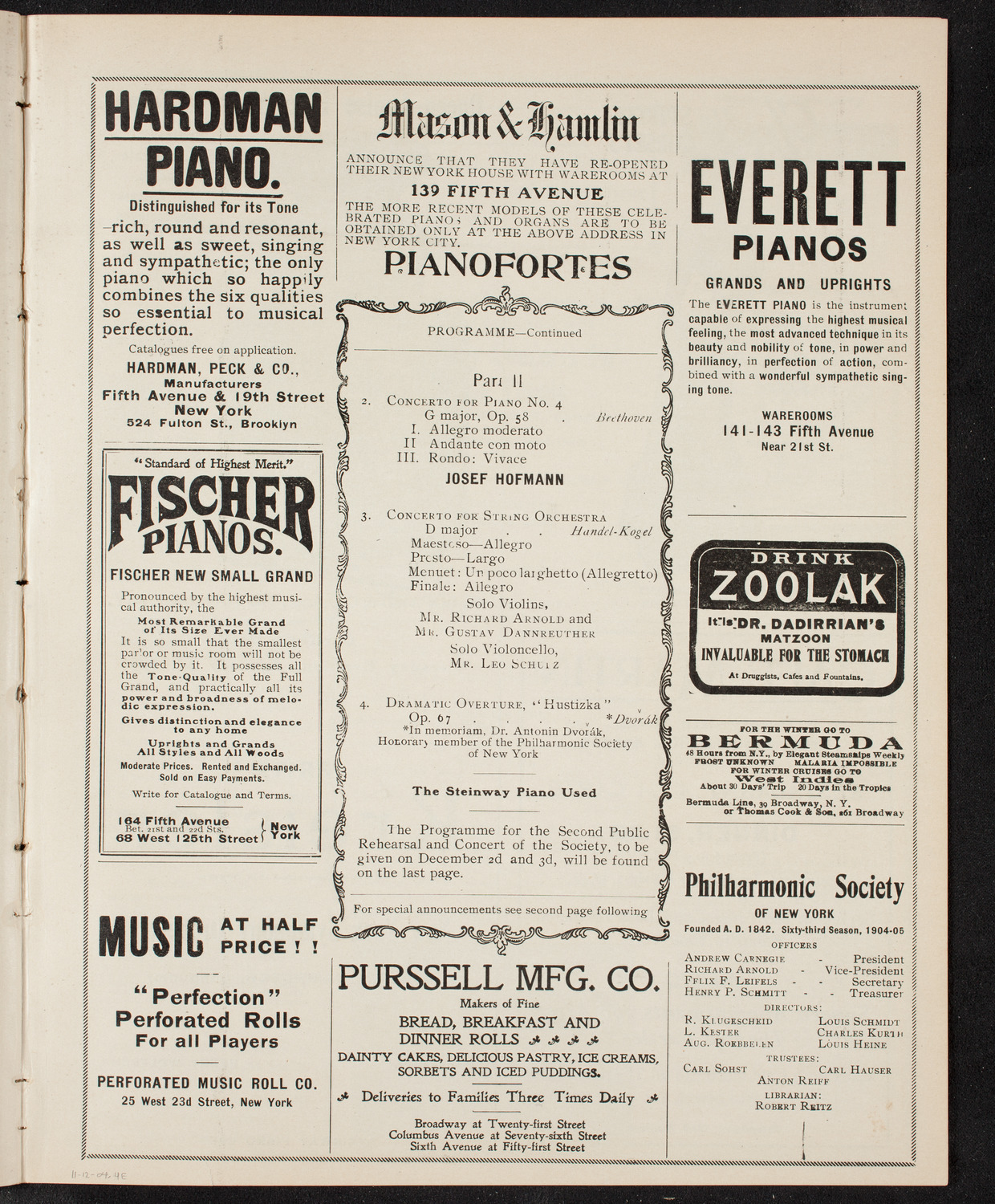 New York Philharmonic, November 12, 1904, program page 7