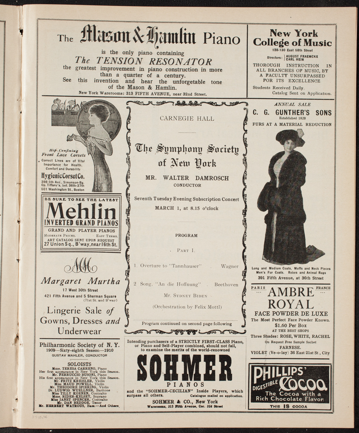 New York Symphony Orchestra, March 1, 1910, program page 5