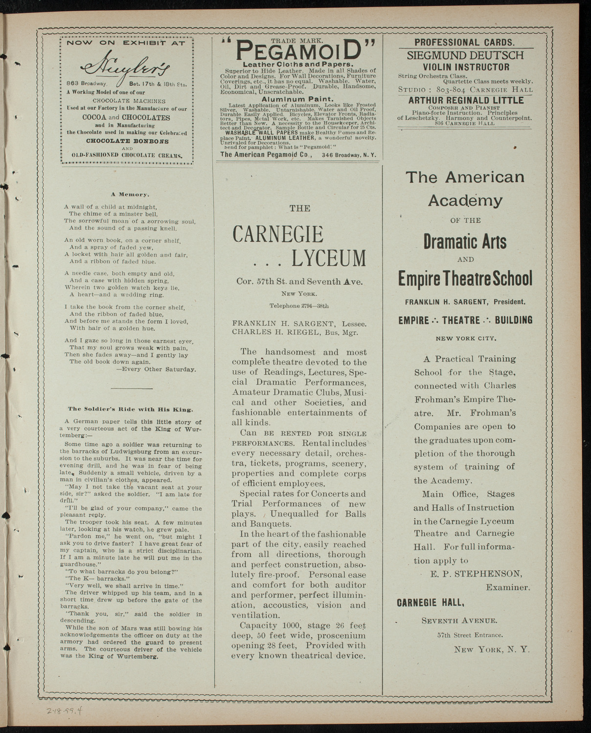 Comparative Literature Society Saturday Morning Conference, February 18, 1899, program page 7