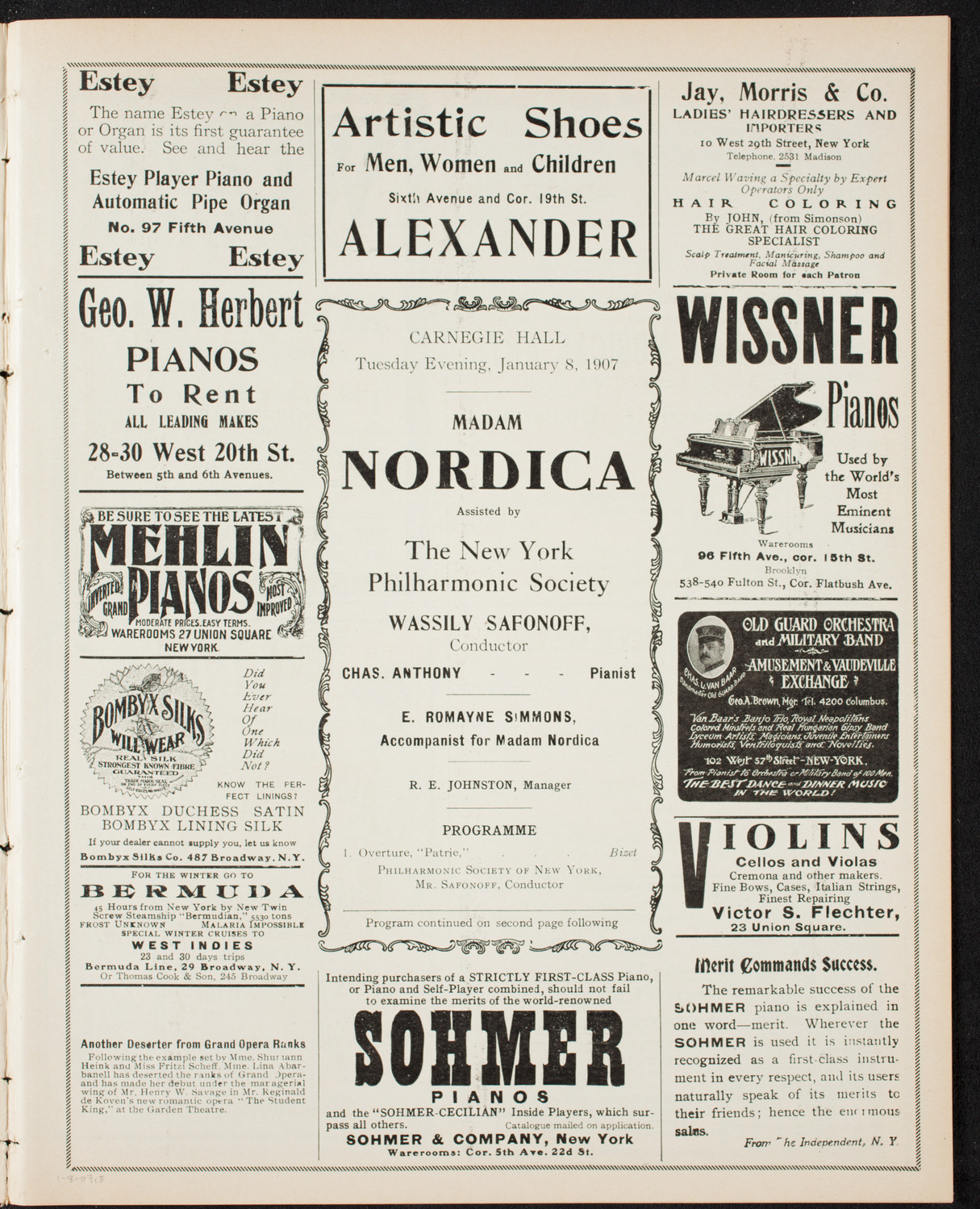 Lillian Nordica, Soprano, with the New York Philharmonic, January 8, 1907, program page 5