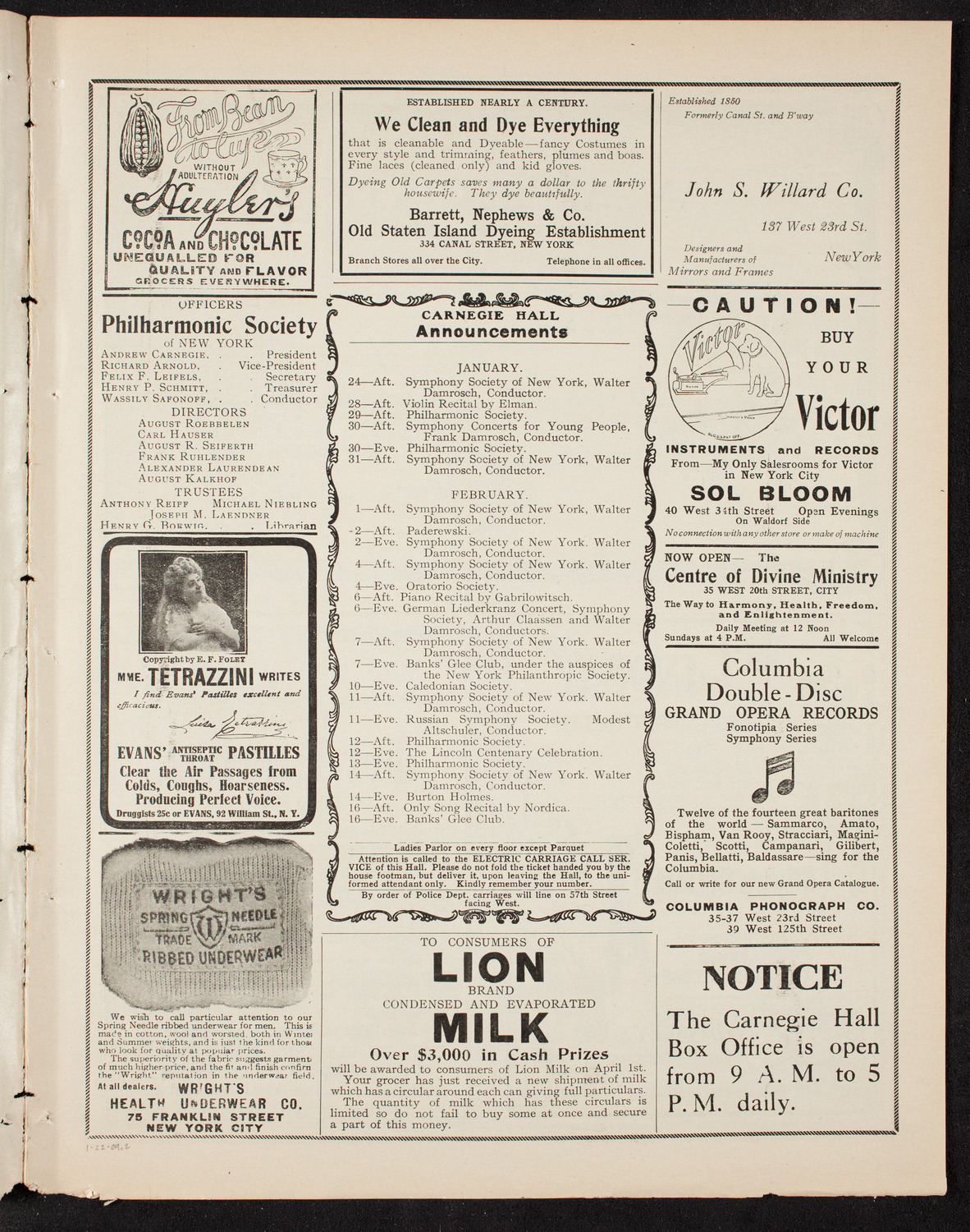 People's Symphony Concert, January 22, 1909, program page 3