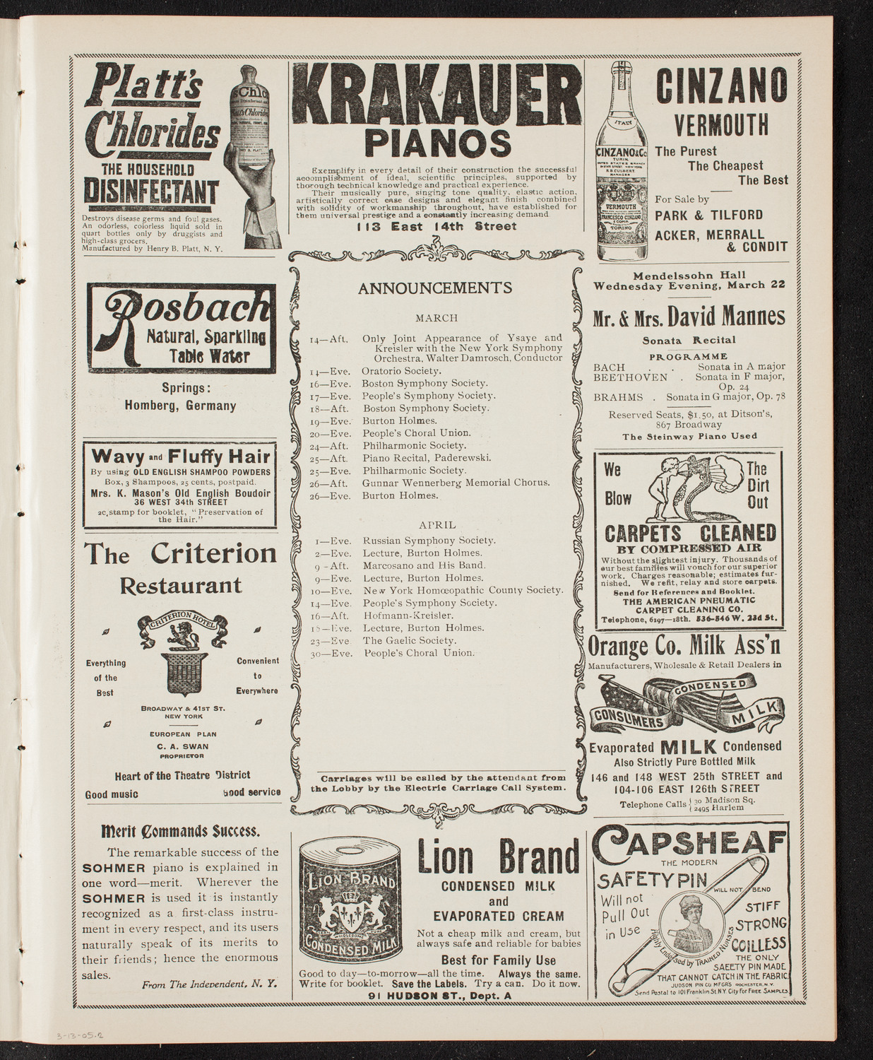 Benefit: Orthopedic Hospital, March 13, 1905, program page 3