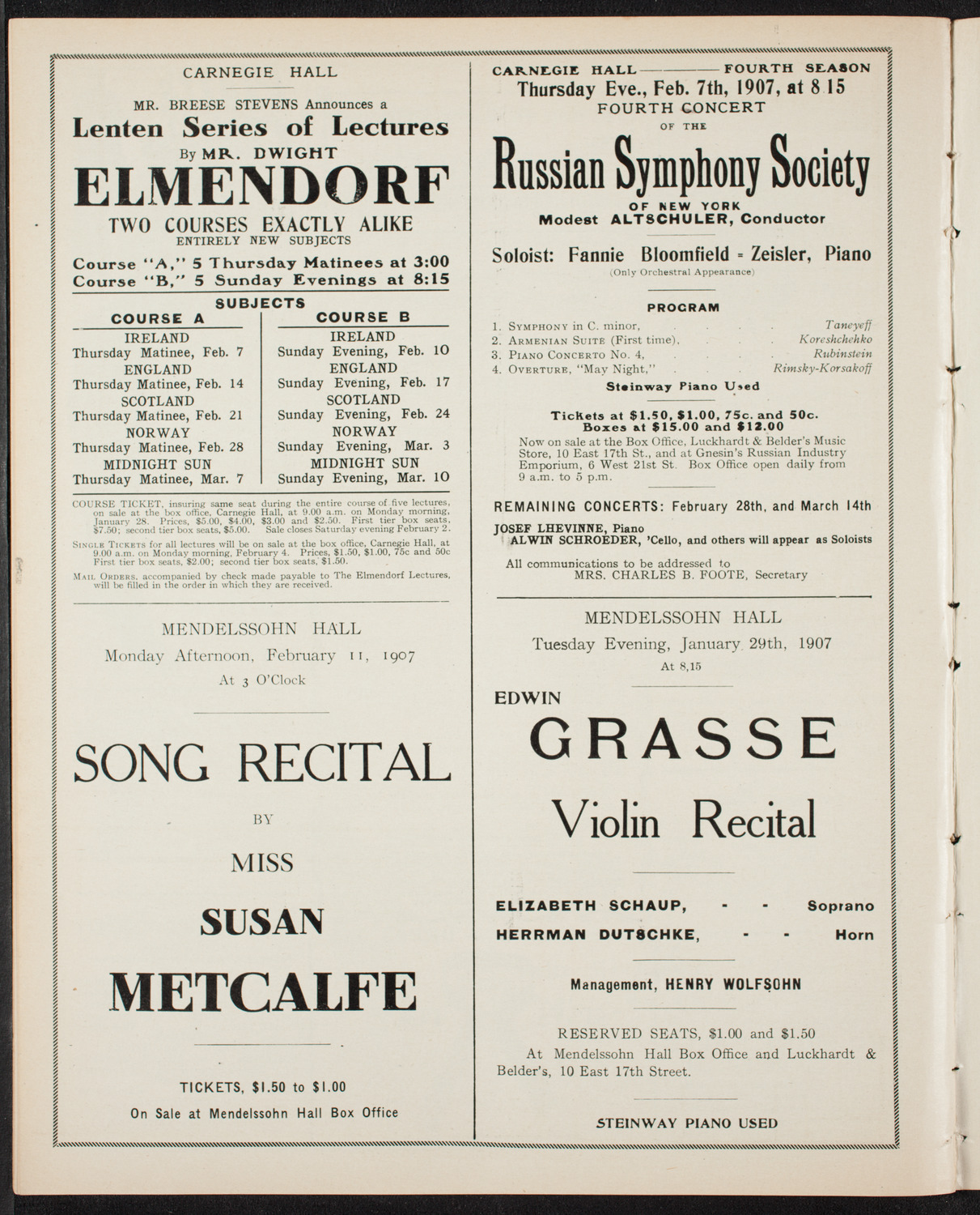 Fannie Bloomfield Zeisler, Piano, January 26, 1907, program page 10