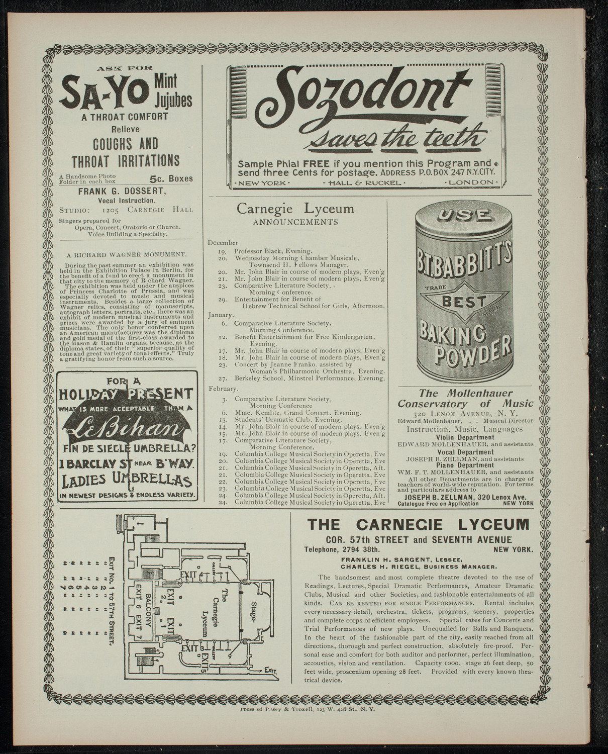 Harlem Wheelmen Minstrels, December 16, 1899, program page 4