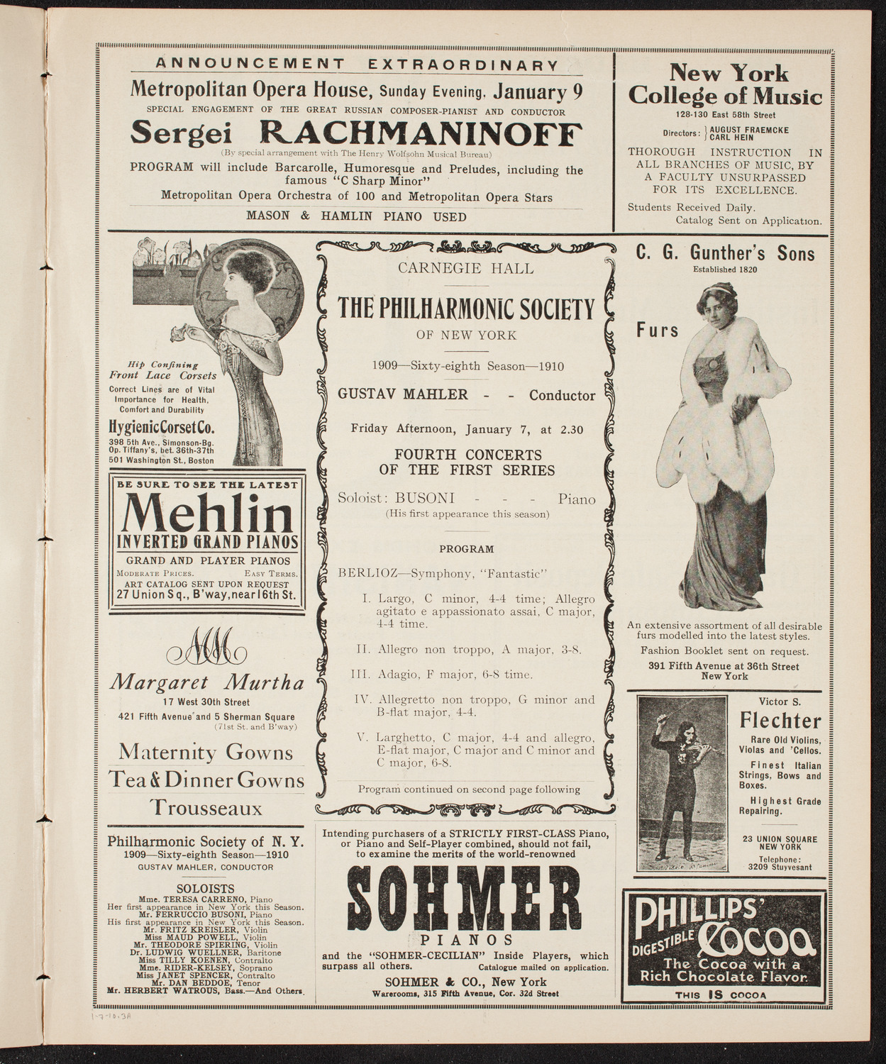 New York Philharmonic, January 7, 1910, program page 5