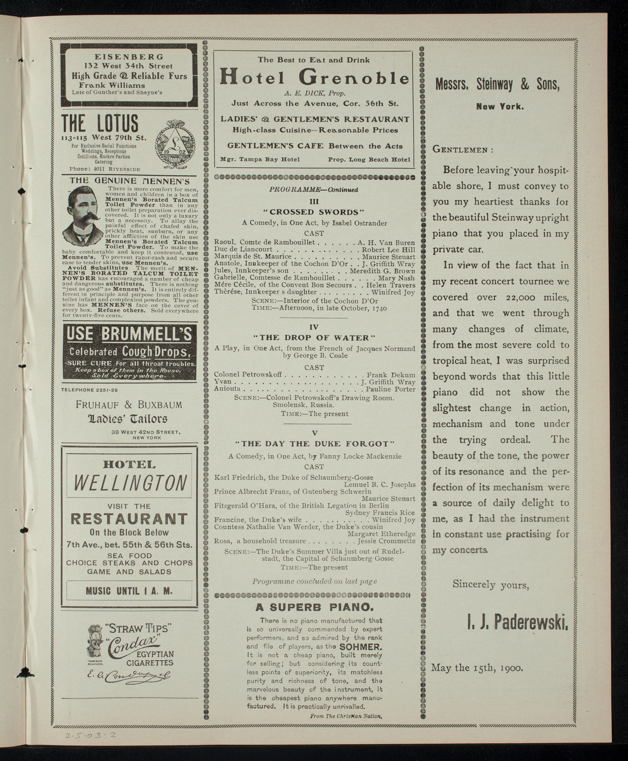 Academy Stock Company of the American Academy of Dramatic Arts/Empire Theatre Dramatic School, February 5, 1903, program page 3