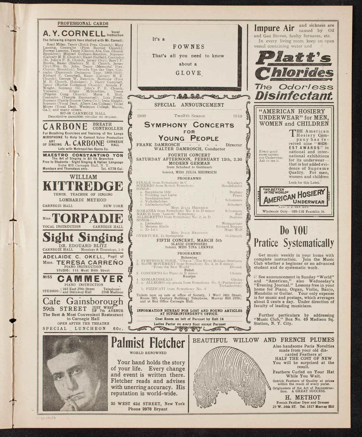 New York Philharmonic, January 30, 1910, program page 9