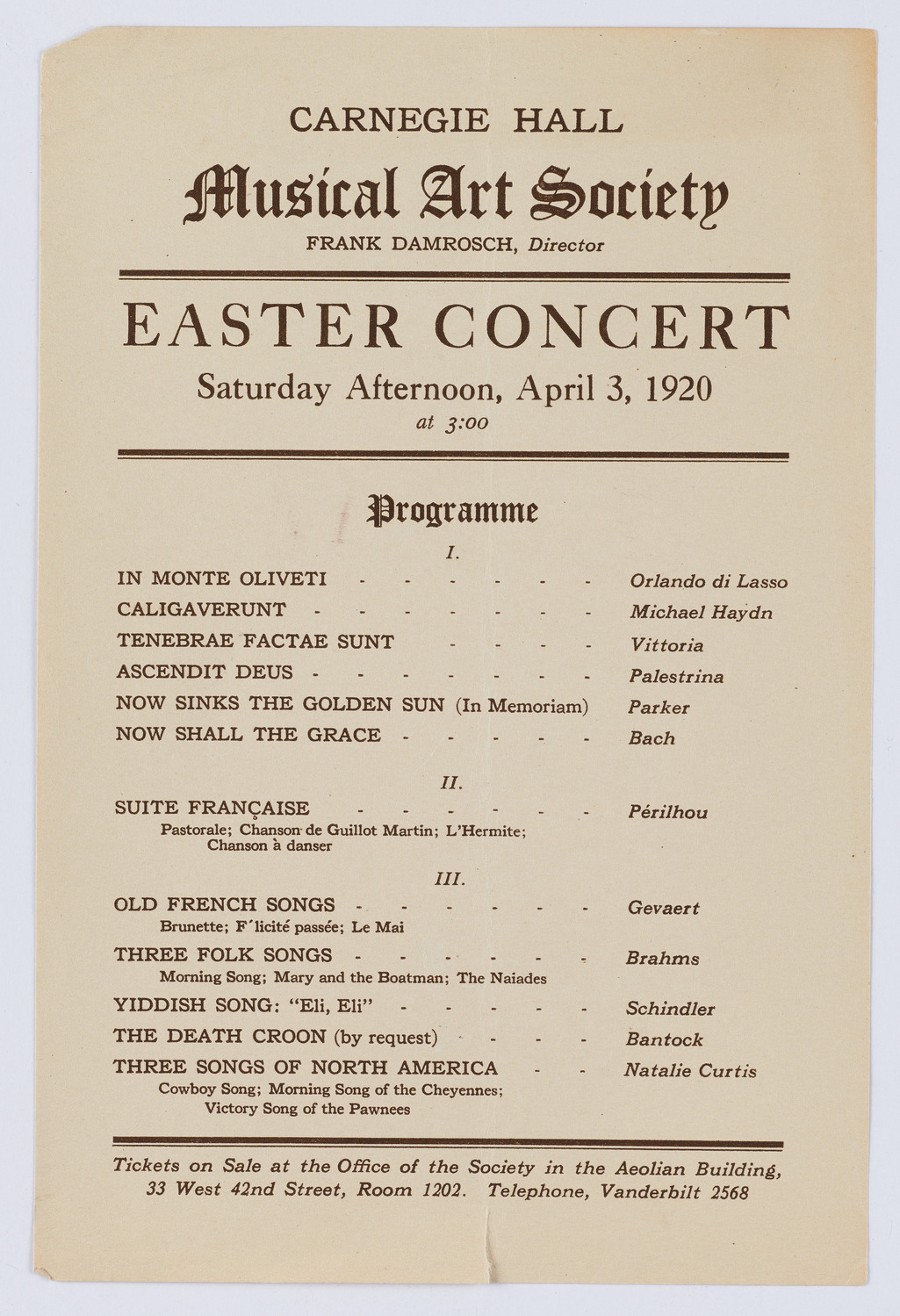 Musical Art Society of New York, April 3, 1920