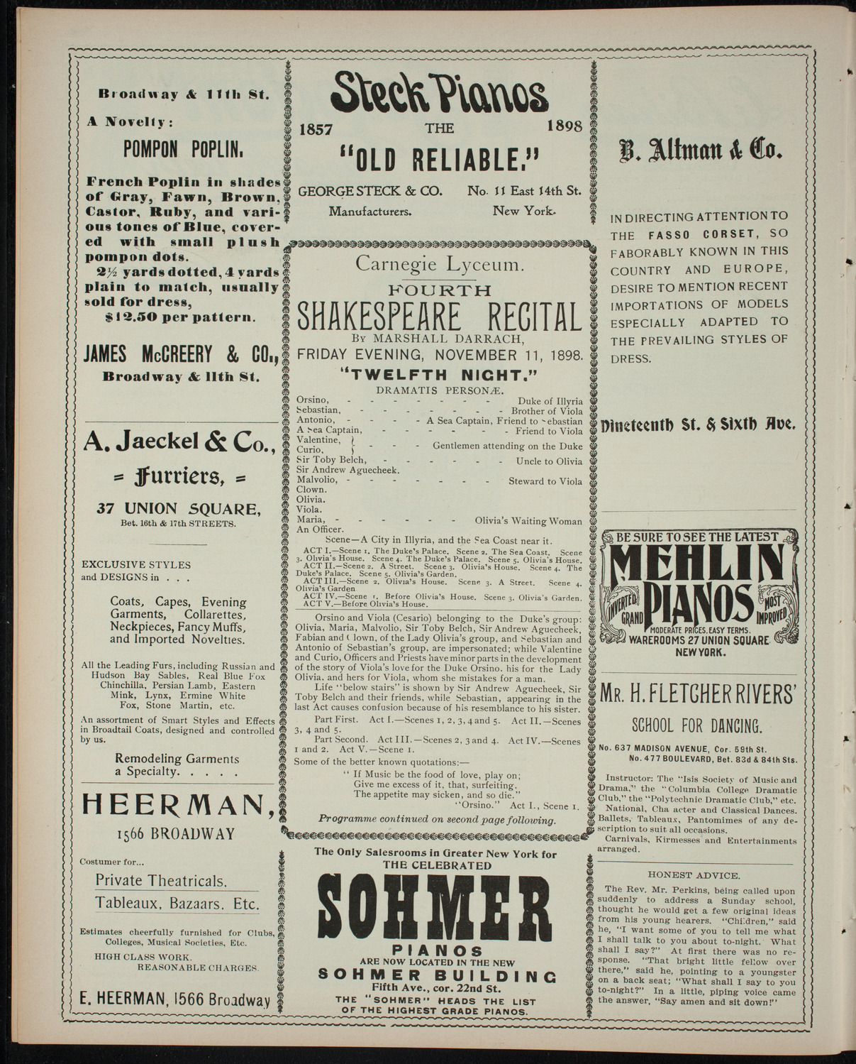 Shakespeare Recital by Marshall Darrach, November 11, 1898, program page 4