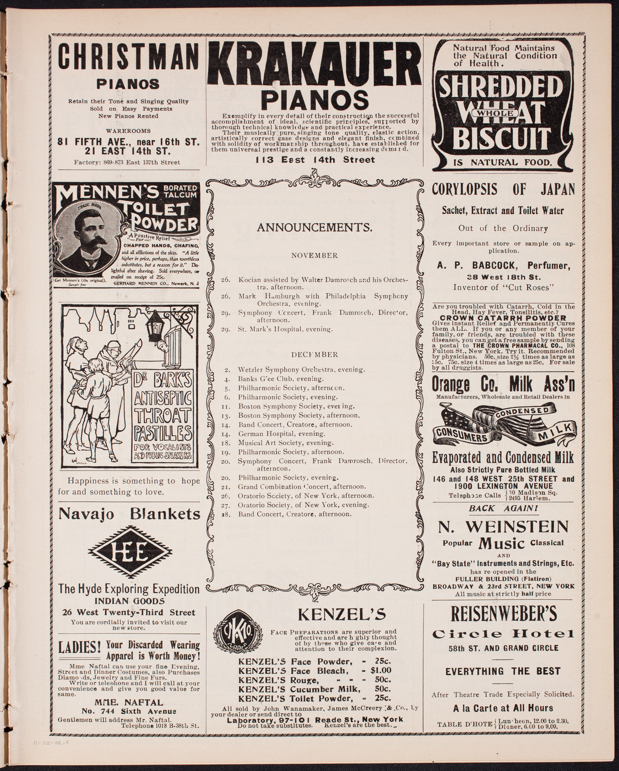 Jaroslav Kocian with Orchestra, November 22, 1902, program page 3