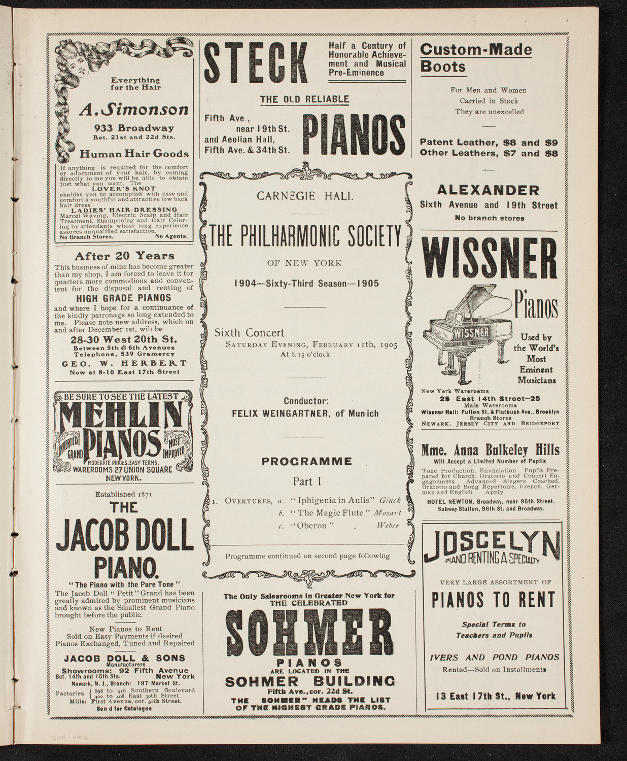 New York Philharmonic, February 11, 1905, program page 5