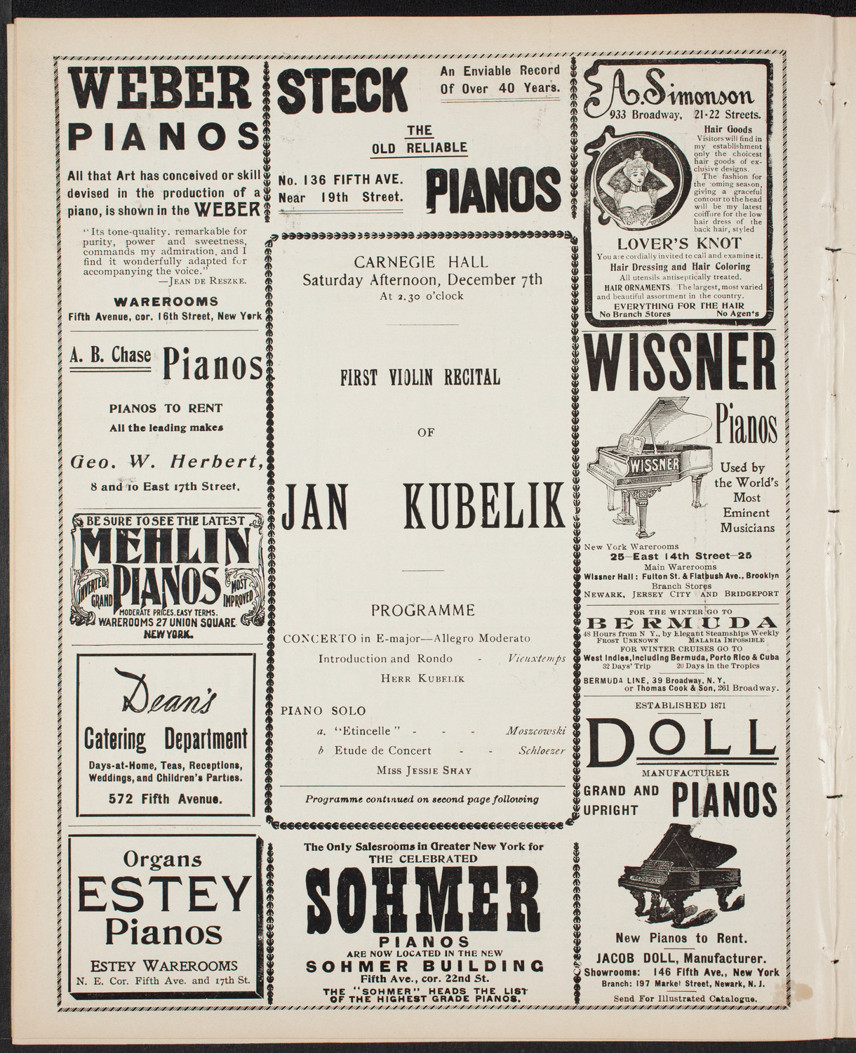 Jan Kubelik, Violin, with Jessie Shay, Piano, December 7, 1901, program page 6