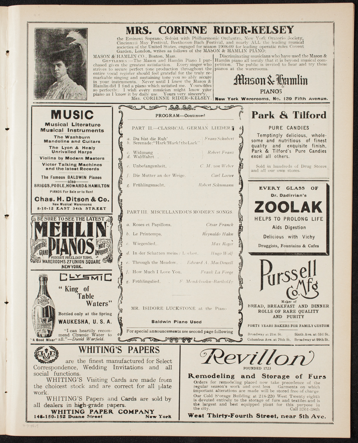 Marcella Sembrich, Soprano, March 3, 1908, program page 7