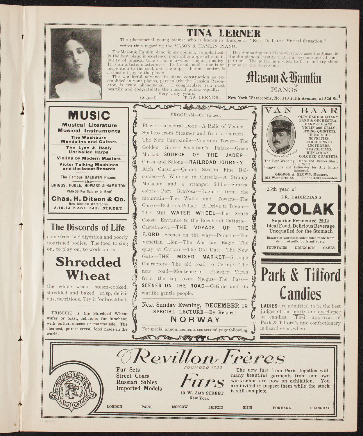 Elmendorf Lecture: At the Gates of the East, December 13, 1909, program page 7