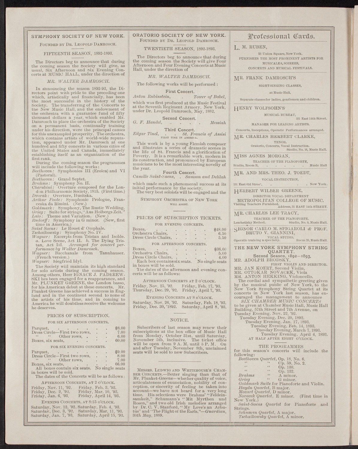 Grand Charity Concert: Arion Society, October 30, 1892, program page 2