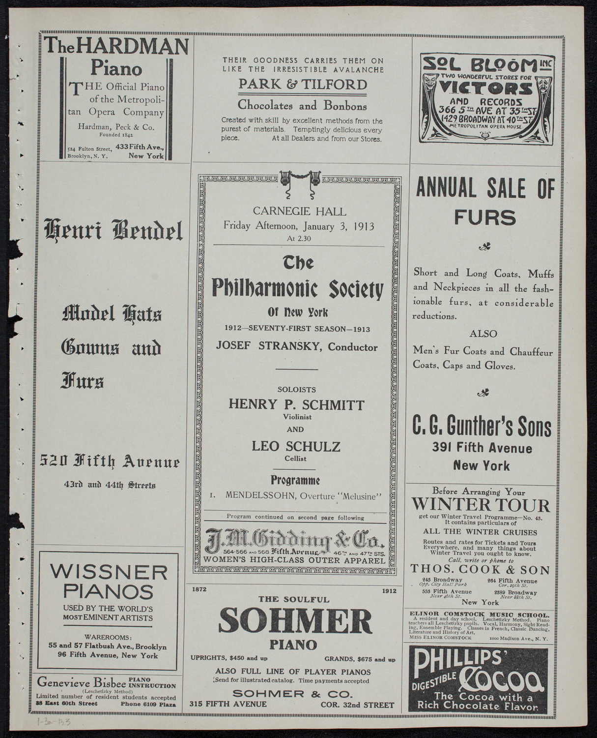New York Philharmonic, January 3, 1913, program page 5