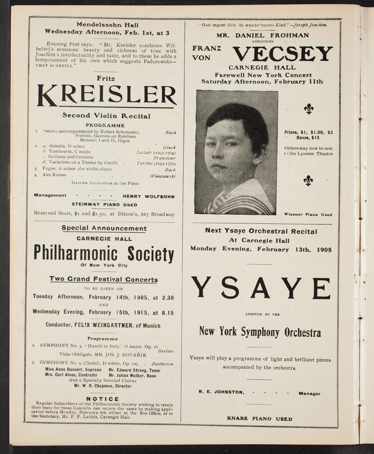 New York Philharmonic, January 28, 1905, program page 10