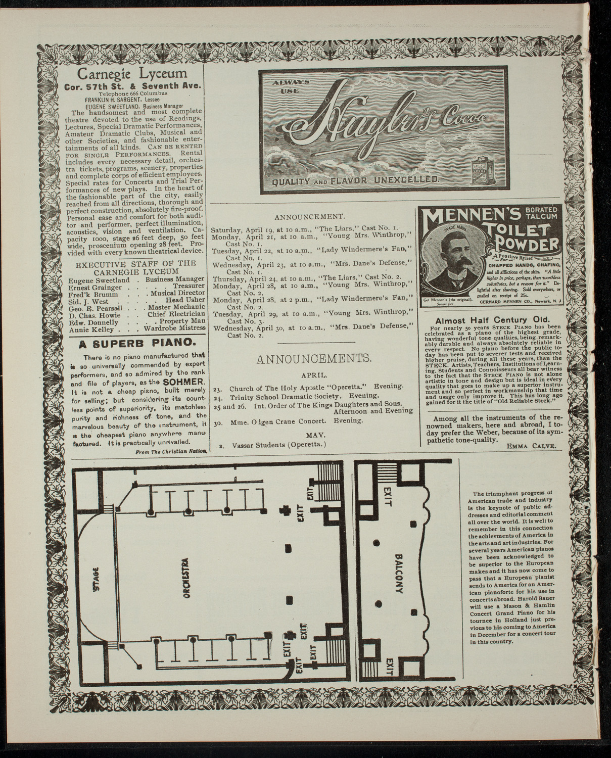 American Academy of the Dramatic Arts Private Dress Rehearsal, April 19, 1902, program page 4