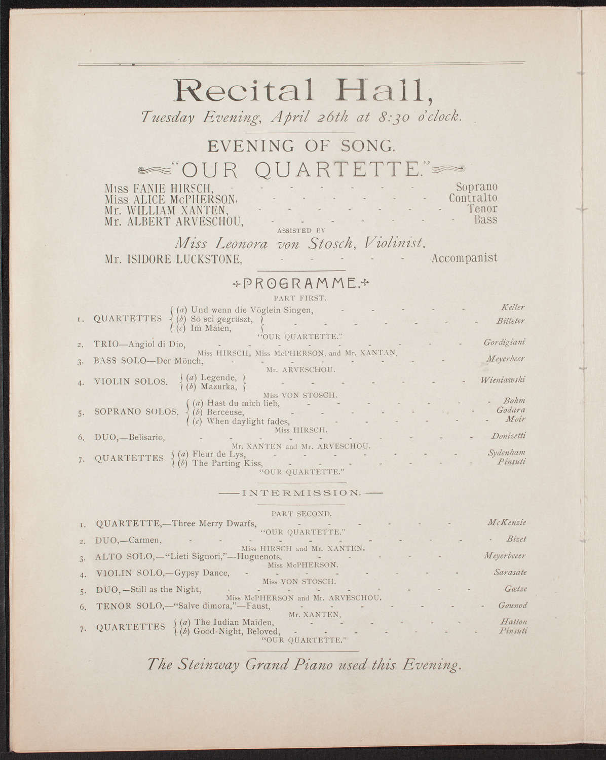 Our Quartette, April 26, 1892, program page 6