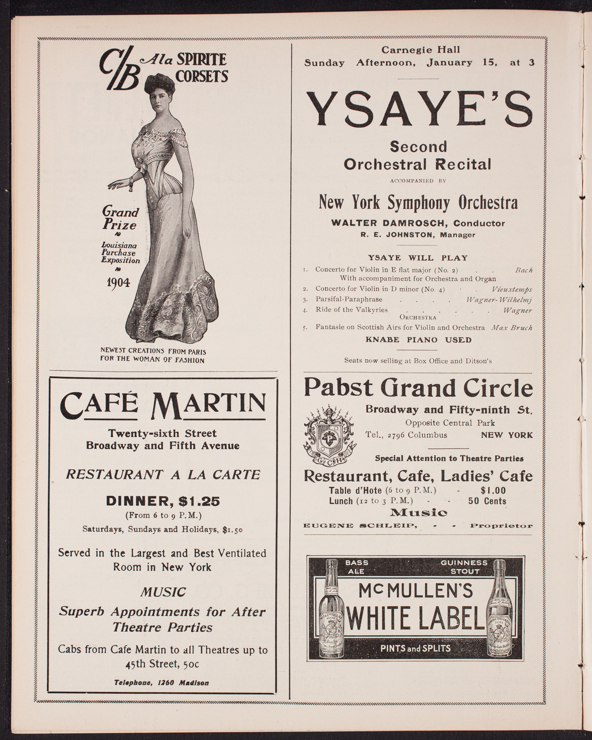 Franz von Vecsey, Violin, January 10, 1905, program page 8