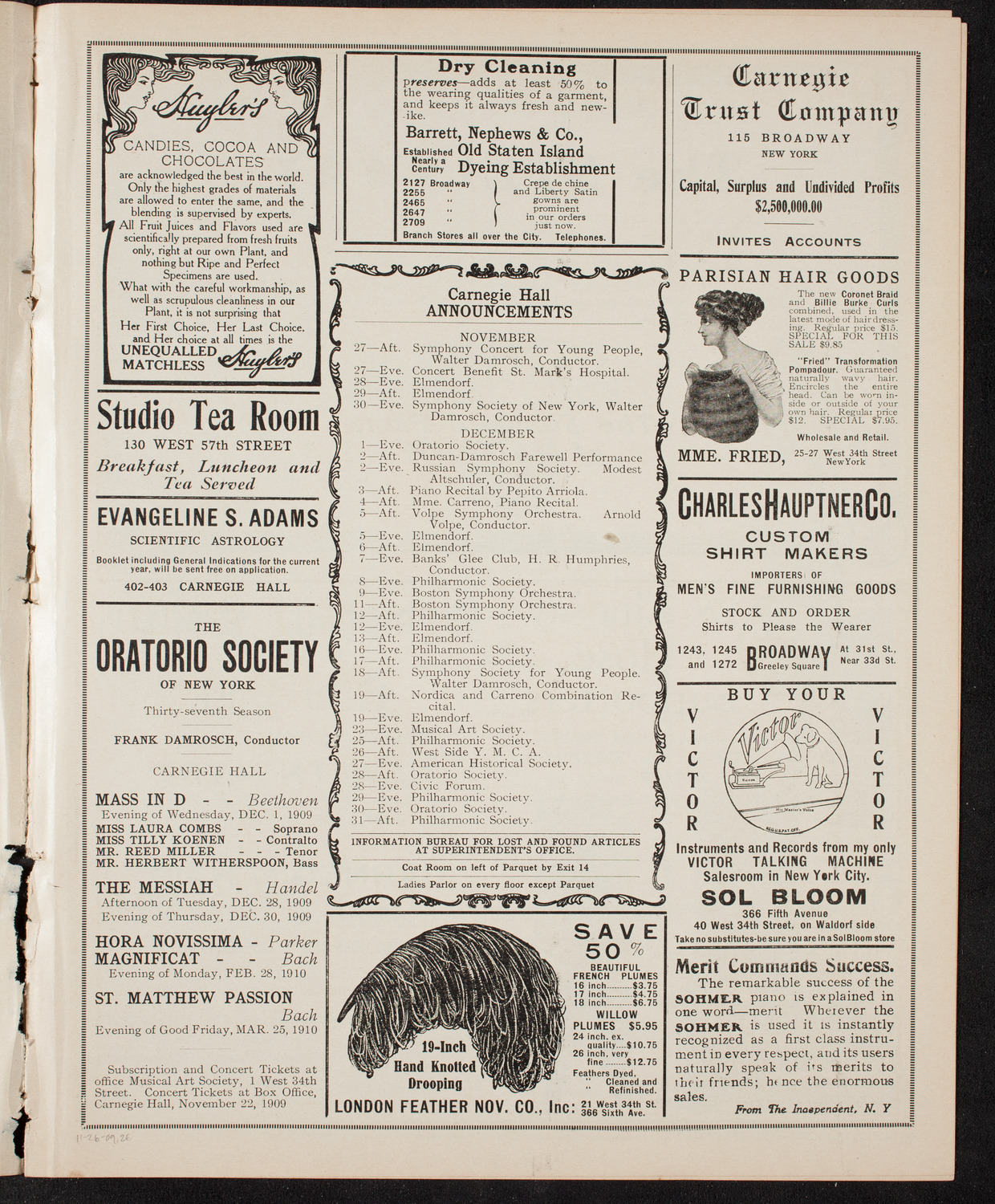 People's Symphony Concert, November 26, 1909, program page 3