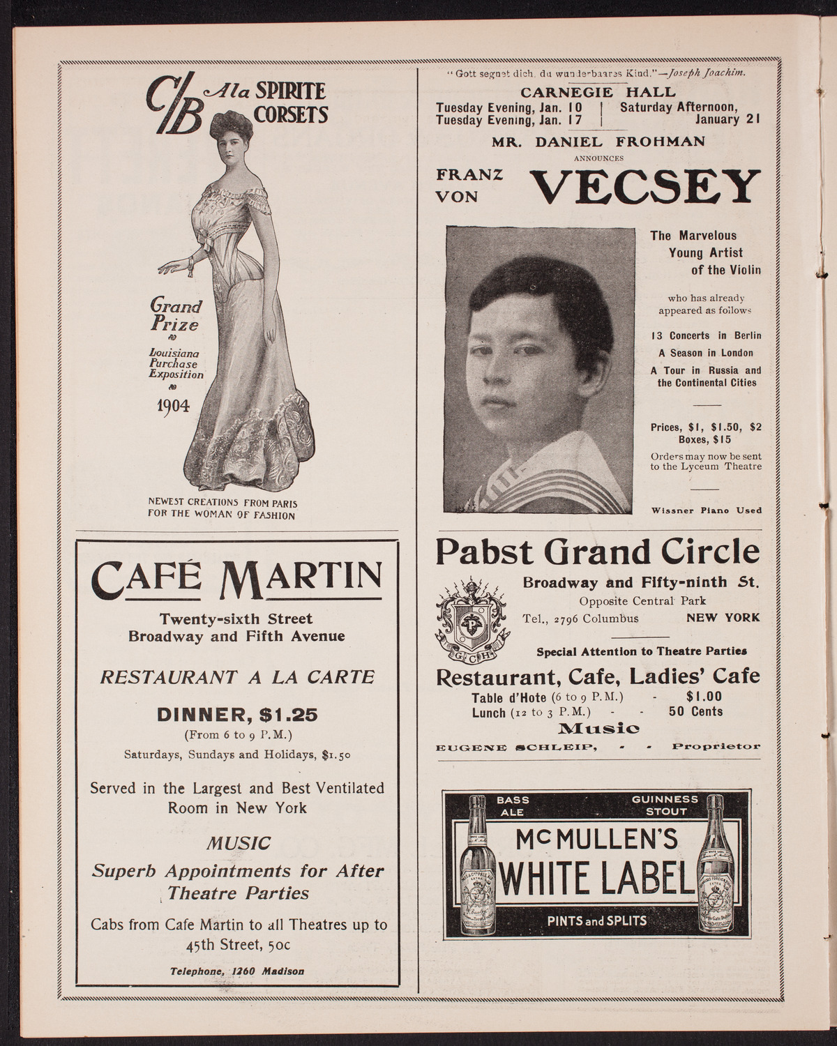 Eugène Ysaÿe, Violin, with the New York Symphony Orchestra, December 31, 1904, program page 8